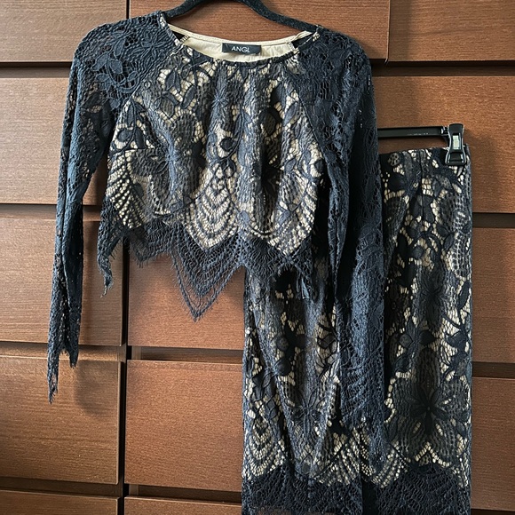 ANGL Black Lace Top and Skirt Lace Set - Picture 1 of 3